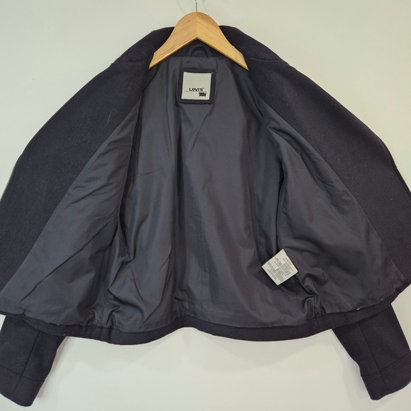 LEVIS Womens Wool Blend Navy Moto Punk Jacket Small Asymmetrical Zip Edgy - Picture 8 of 16